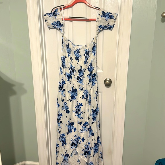 Blue and white off shoulder dress - Picture 1 of 4